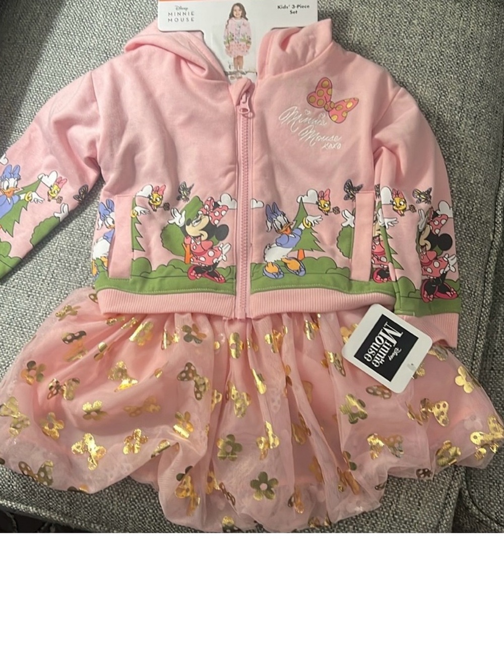 Disney Minnie Mouse Girls 3 piece Set with hooded sweatshirt, tutu,t-shirt 2T